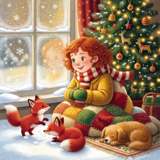 Cover of a personalized Christmas book starring a 6-year-old girl and a fox