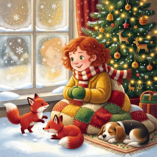 Sample page 1: Maya in her personalized Christmas story